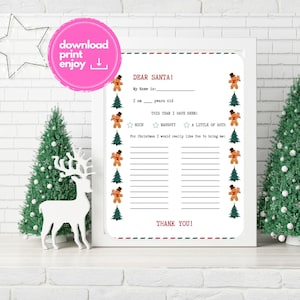 Carta a Papá Noel, Carta de Querido Papá Noel imprimible, Carta para niños a Papá Noel, Lista de deseos de Navidad, Carta de Papá Noel, Actividad navideña para niños, DIGITAL