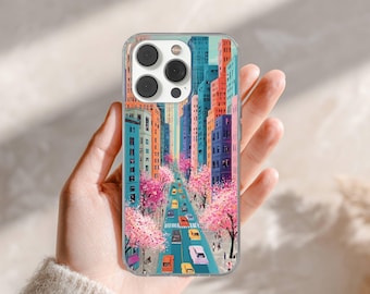 Funda para teléfono con estética neoyorquina y paisaje urbano vintage para iPhone 16e, 17 Pro Max, 15, 13, Samsung S26, A56, Pixel 10, 9A