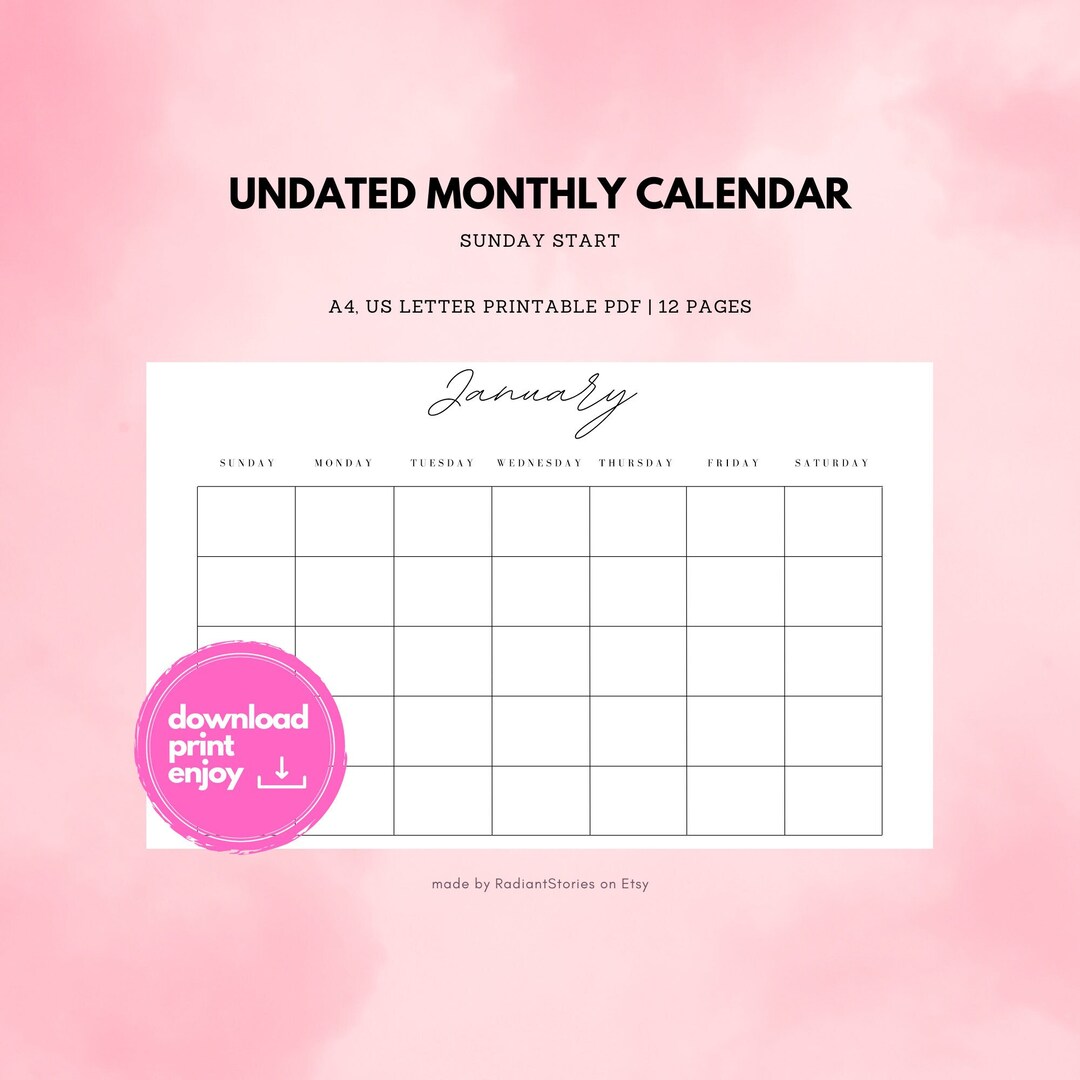 Blank Monthly Calendar Landscape Template, Printable Calendar Blank ...