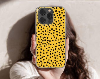 Gelbe Polka Dots Handyhülle Dalmatiner Flecken hülle für iPhone 16e, 17 Pro Max, 15, 13, Samsung S26, A56, Pixel 10, 9A