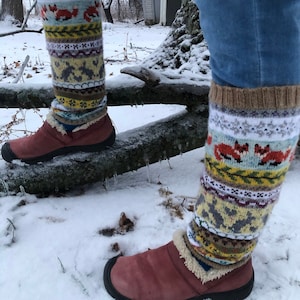 Woodland Legwarmers stranded knitting pattern PDF download