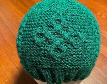 Happiness Hat PDF pattern download, cable knit, baby, child, adult sizes, advanced beginner to intermediate skill level, charted & written