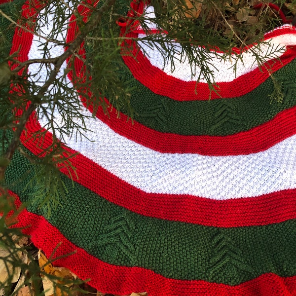 Forest for a Tree Skirt knitting pattern PDF download and bonus Sweet Stripes Pillow and Draft Stopper pattern