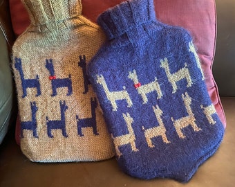 Alpaca Hot Water Bottle Cover knitting pattern PDF download