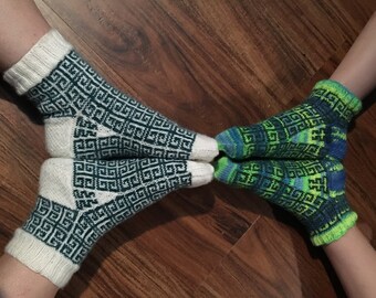 Grecian Key Socks stranded PDF knitting pattern
