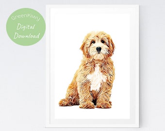 Goldendoodle Portrait, Printable Wall Art, Digital Download, Dog Poster, Golden Doodle Print, Dog Poster, Instant Download, Pet Portrait