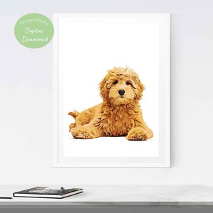 Goldendoodle Dog, Digital Download, Golden Doodle Animal Art, Printable Home Decor, Pet Portrait, Instant Download