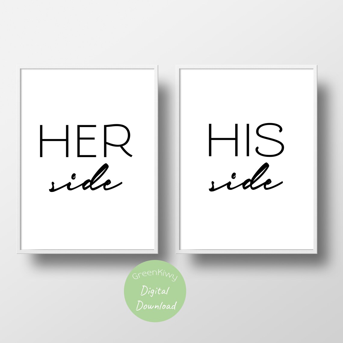 His Side Her Side Printable Set of 2 Digital Download Text Etsy
