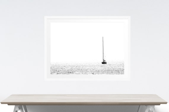 Black and White Boat Photography, Printable Decor, Digital Download, Nautical Art, Water Home Decor
