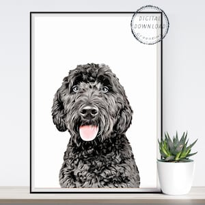 Black Goldendoodle, Digital Download, Printable Digital Dog Art, Home Decor, Pet Portrait, Instant Download