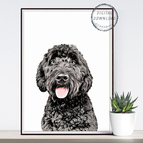 Black Goldendoodle, Digital Download, Printable Digital Dog Art, Home Decor, Pet Portrait, Instant Download