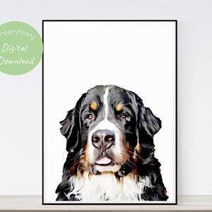 Bernese Mountain Dog Printable Decor - Digital Download, Pet Portrait, Dog Wall Art, Dog Poster