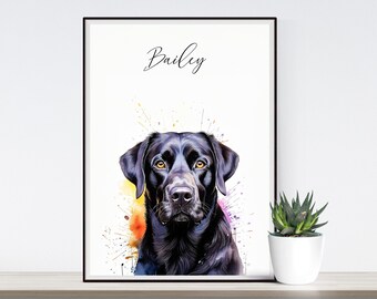 Personalized Black Lab Portrait Print: Custom Dog Home Decor