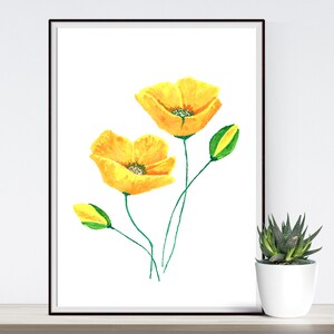 Yellow Poppies Printable Decor - Digital Download - Poppy Flower Art - Botanical Poster - Handpainted Yellow Poppy Wall Art