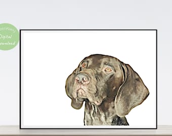 German Short Haired Pointer, Printable Decor, Digital Download, Pet Portrait, Dog Wall Art, Dog Poster