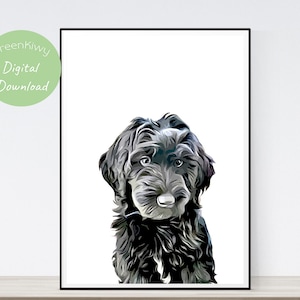 Black Goldendoodle, Digital Download, Printable Digital Dog Art, Home Decor, Pet Portrait, Instant Download