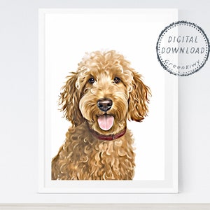 Goldendoodle Dog, Digital Download, Dog Poster, Golden Doodle Animal Art, Printable Home Decor, Pet Portrait, Instant Download