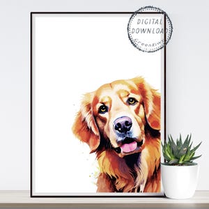 Golden Retriever Dog Portrait, Digital Download, Dog Poster, Golden Retriever Wall Art, Printable Home Decor, Pet Portrait, Instant Download