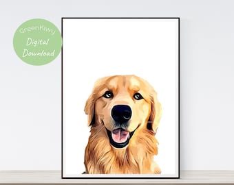 Golden Retriever Printable Poster Digital Download, Retreiver Printable, Dog Poster, Pet Portrait, Dog Wall Decor