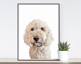 Labradoodle Dog Printable Art, Instant Download, Portrait Wall Art Poster, Doodle Portrait, Golden Dog Art