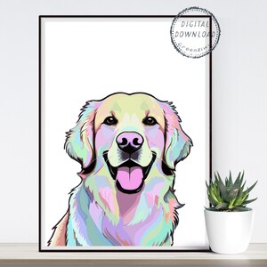 Golden Retriever Printable Poster Digital Download, Retreiver Printable, Dog Poster, Pet Portrait, Dog Wall Decor, Golden Retriever Print