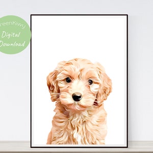 Goldendoodle Puppy, Digital Download, Dog Poster, Golden Doodle Animal Art, Printable Home Decor, Pet Portrait, Instant Download