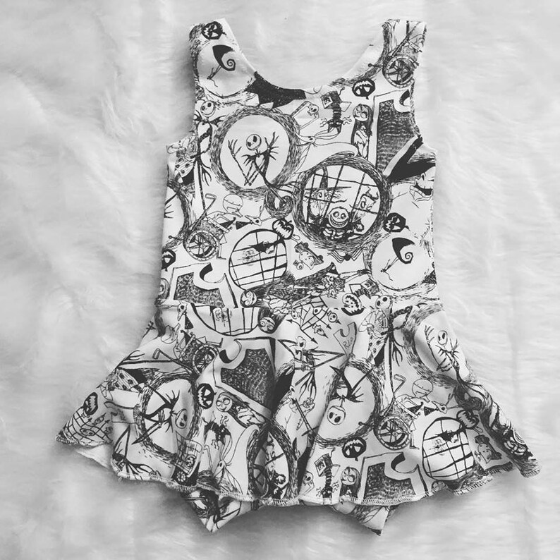 Girls Nightmare Before Christmas Skirted Leotard Jack /& Sally Skirted Leotard Twirl Dress WhiteBlack