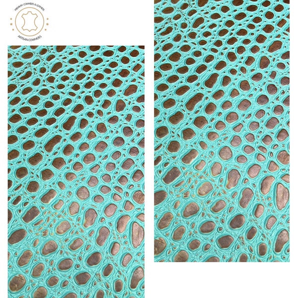 Embossed Leather Sheets -  Mini Tortoise Turquoise, Cut to Size, Leatherworking, 1.2-1.4 mm / 3-3.5 oz For Earrings, Wallets, Upholstery