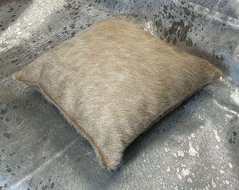 Light Beige Cowhide Pillow Cover |  18"x18" | Brown Suede Back - New Cowskin Cushion Cover - Christmas Gift