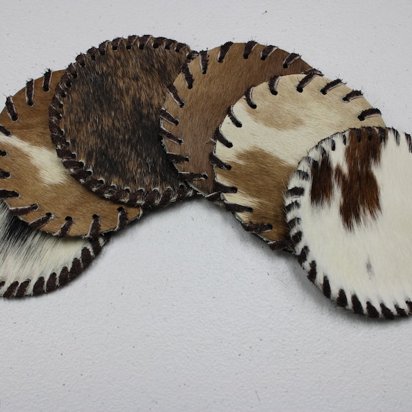 Cowhide Coaster Assorted - Size (4.5 Inches) - Genuine Cowhide Coasters