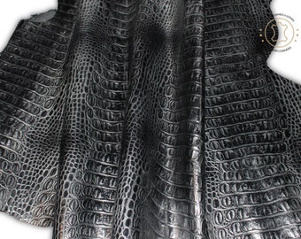 BLACK CROCODILE  EMBOSSED leather : Genuine Leather 2.5 - 3 oz. - Perfect for Handbags and Leather Crafts!