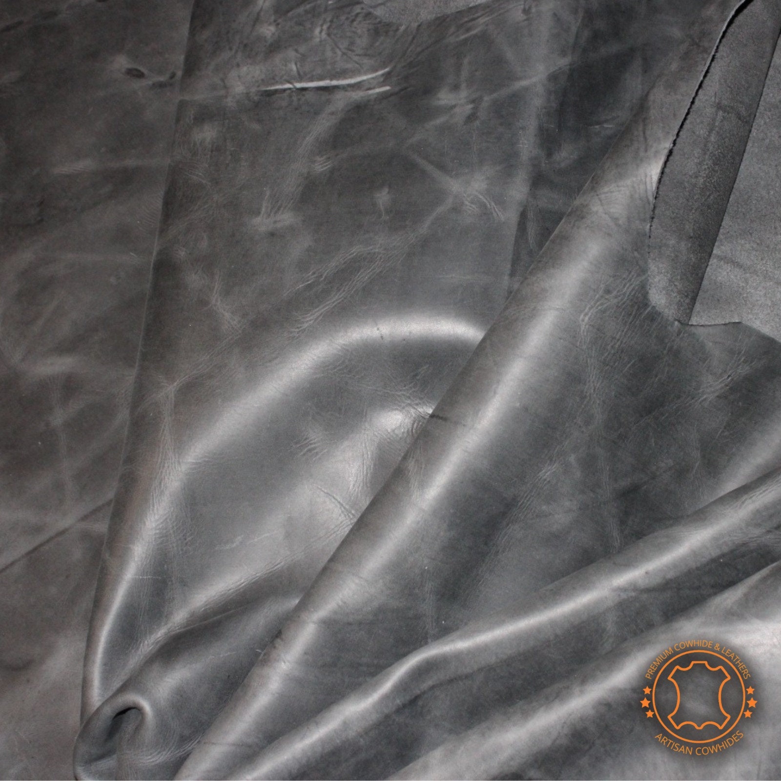 Crazy Horse Charcoal Black Distressed Leather Hide Thickness 1.6 mm/ 4 oz  / 10 - 24 SqFt
