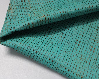 Green Turquoise CAIMAN EMBOSSED LEATHER: Genuine Leather 2.5-3 oz. - Leather working, Perfect for Bags, Earrings, Wallets