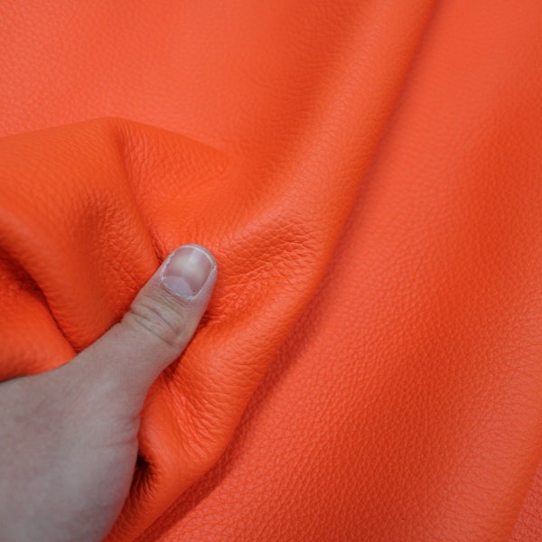 Orange Neon Floater Leather -  Thickness: 1.6 mm - 1.8 mm/ 3.5 oz - 4.0 oz / 9 SqFt - 18 sqft Soft leather for crafts projects