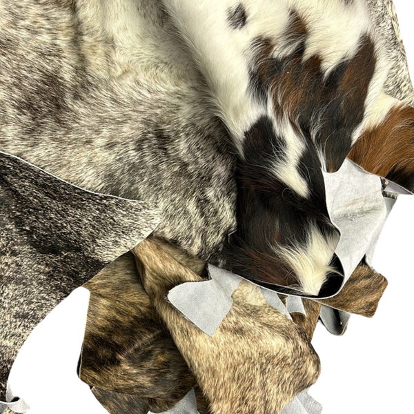 COWHIDE SCRAPS - Assorted Hair On Cowhide Colors & Shapes 6"x4" - 8''x6" - 12"x6" approx.