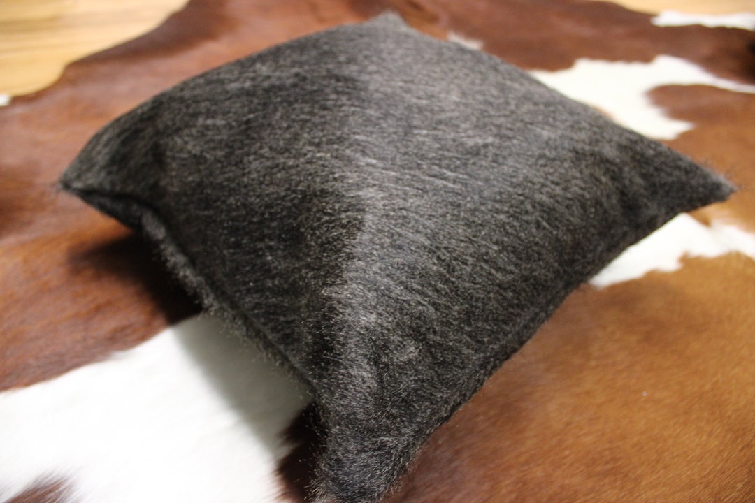 Cowhide Pillow Covers 16x16 Twosided Dark Gray Etsy