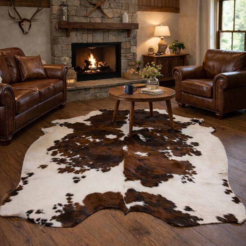 Tricolor Cowhide Rug/ Size (7'X6' Ft, 6'x5' Ft)/ Premium Quality Cowhide Rug image 2