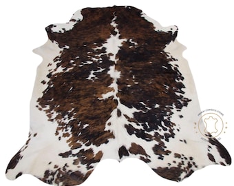 Tricolor Speckled Cowhide Rug XL - Size: XL (7'x6' Ft) - L (6'x5'5" Ft) - Premium Tricolor Cowskin Rug