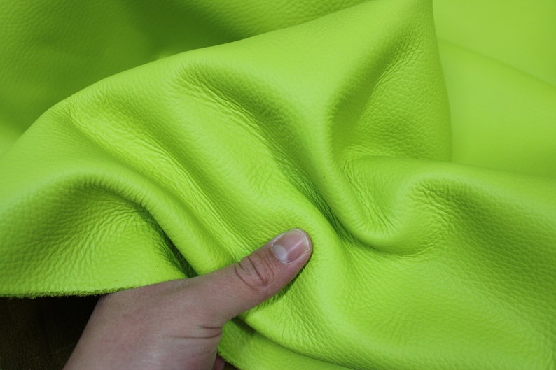 Lime Neon Floater Leather Thickness: 1.6 mm 1.8 mm/ 4 oz 4.5 oz / 9 SqFt 18 sqft / Soft leather for crafts projects image 2