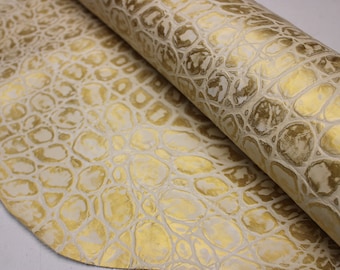 Gold Beige EMBOSSED TORTOISE Leather : Genuine Leather 3- 3.5 oz. - Perfect for Handbags and Leather Crafts!