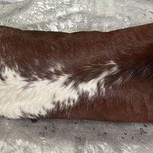 Cowhide Pillow 22&quot;x12&quot; Reddish Brown & White Cowhide with Brown Distressed Leather Pillow Cover - New Cowskin Cushion Cover