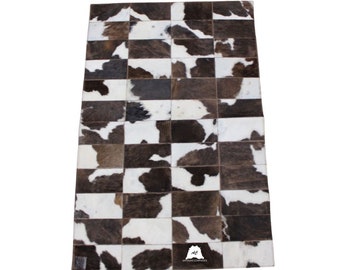 ブラック＆ホワイト牛革パッチワークラグ｜サイズ：57x42インチ｜146 x