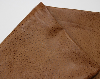 Tan EMBOSSED OSTRICH LEATHER : Genuine Cowhide Leather 2.5-3 oz. - Perfect for Handbags and Leather Crafts!