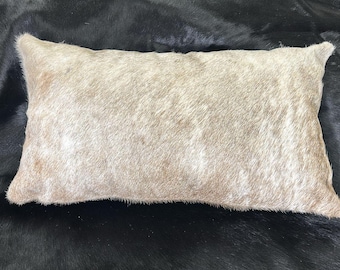 Cowhide Pillow 22"x12" Light Brindle Cowhide & Brown Distressed Leather Pillow Cover - New Cowskin Cushion Cover