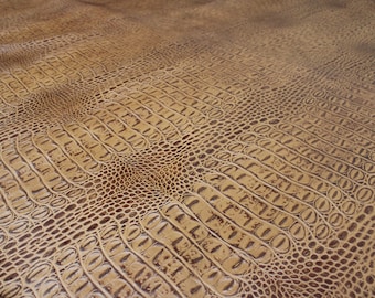 TAN EMBOSSED CROCODILE leather : Genuine Leather 2.5-3 oz. - Perfect for Handbags and Leather Crafts!