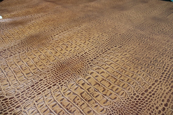 TAN EMBOSSED CROCODILE leather : Genuine Leather 2.5-3 oz. - Perfect for Handbags and Leather Crafts!