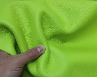 Lime Neon  Floater Leather -  Thickness: 1.6 mm - 1.8 mm/ 4 oz - 4.5 oz / 9 SqFt - 18 sqft / Soft leather for crafts projects