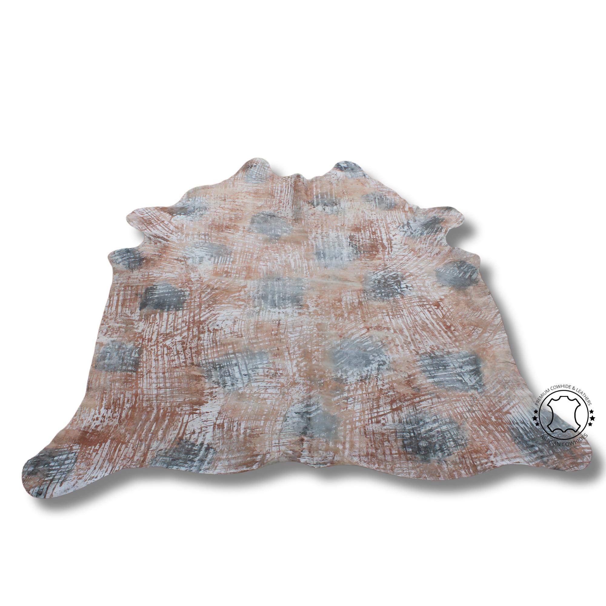 高級牛革ラグ、酸洗いグリーン、ベージュ牛革 - (95x88インチ) - 装飾