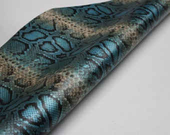 PYTHON-GEDRUKT LEDER Blauw metallic: echt leer 2,5-3 oz. - Perfect voor handtassen en leerambachten!