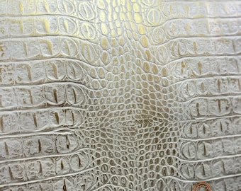 Gold Beige EMBOSSED CROCODILE Leather : Genuine Leather 3- 3.5 oz. - Perfect for Handbags and Leather Crafts!